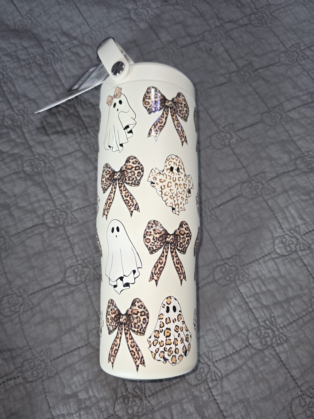 Cream Ghost & Leopard Bow Stainless Travel Tumbler